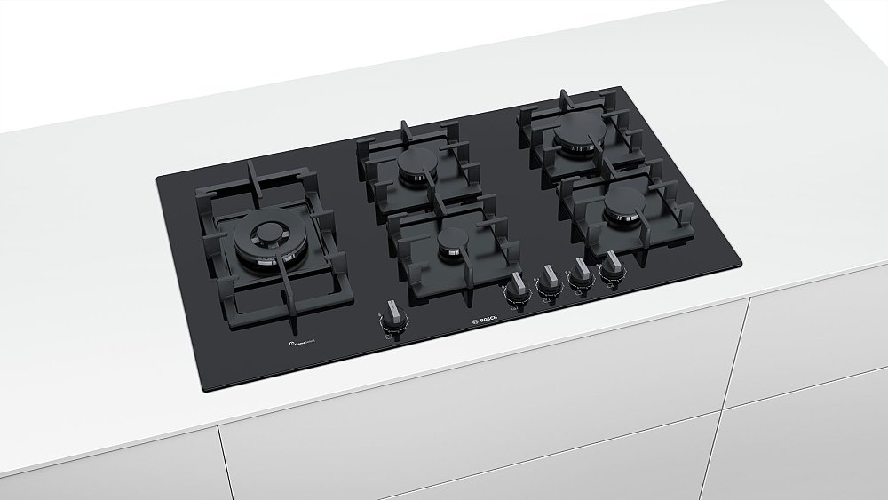 essential home appliances - Bosch PPS9A6B90 Serie 6 - 90 cm gas hob - black glass