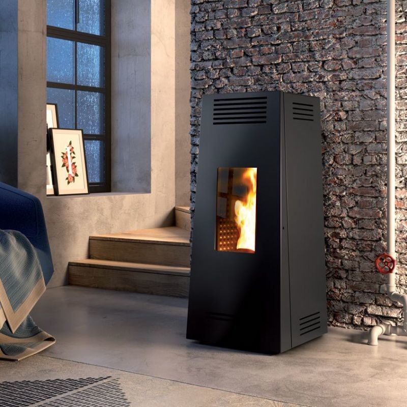 Caminetti Montegrappa NPS10 EVO Timbro Evo - Hot air pellet stove with smart 10 kw ventilation - black steel cladding