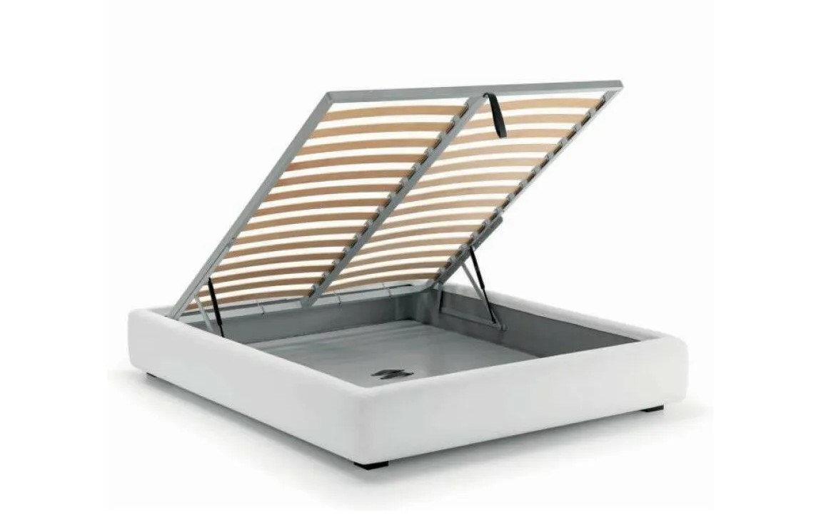 Samoa FORM upholstered bed with removable cover (compact) - Pivot lift system, a vertical opening mechanism that uses gas springs and a practical handle to easily lift the bed base and mattress, providing easy access to the storage compartment.