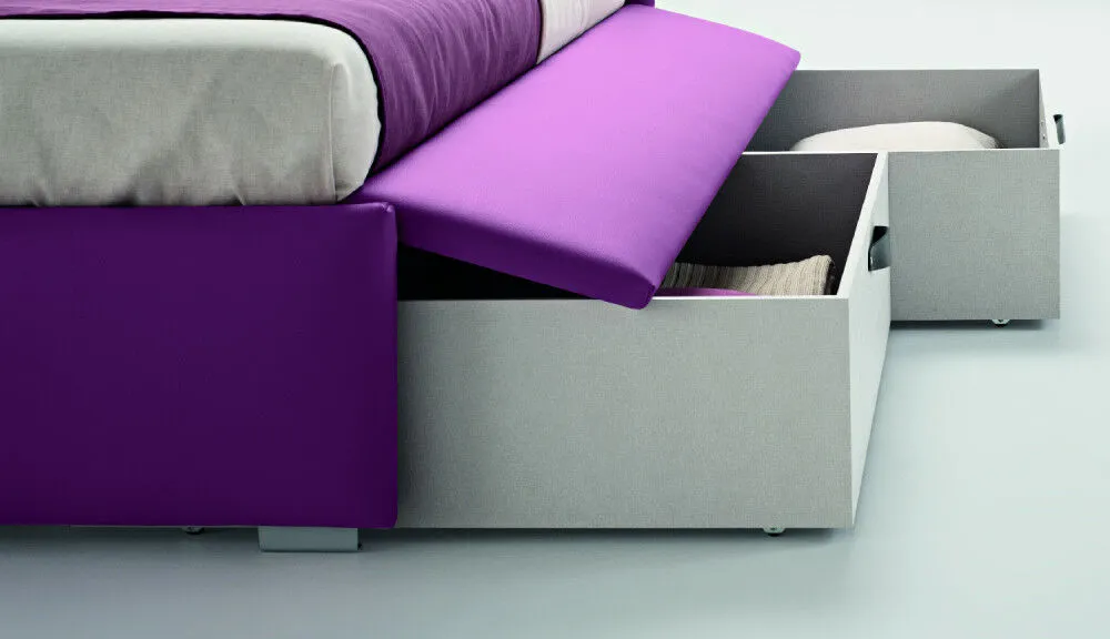 Samoa TWICE SOMMIER upholstered bed - example of drawer extraction