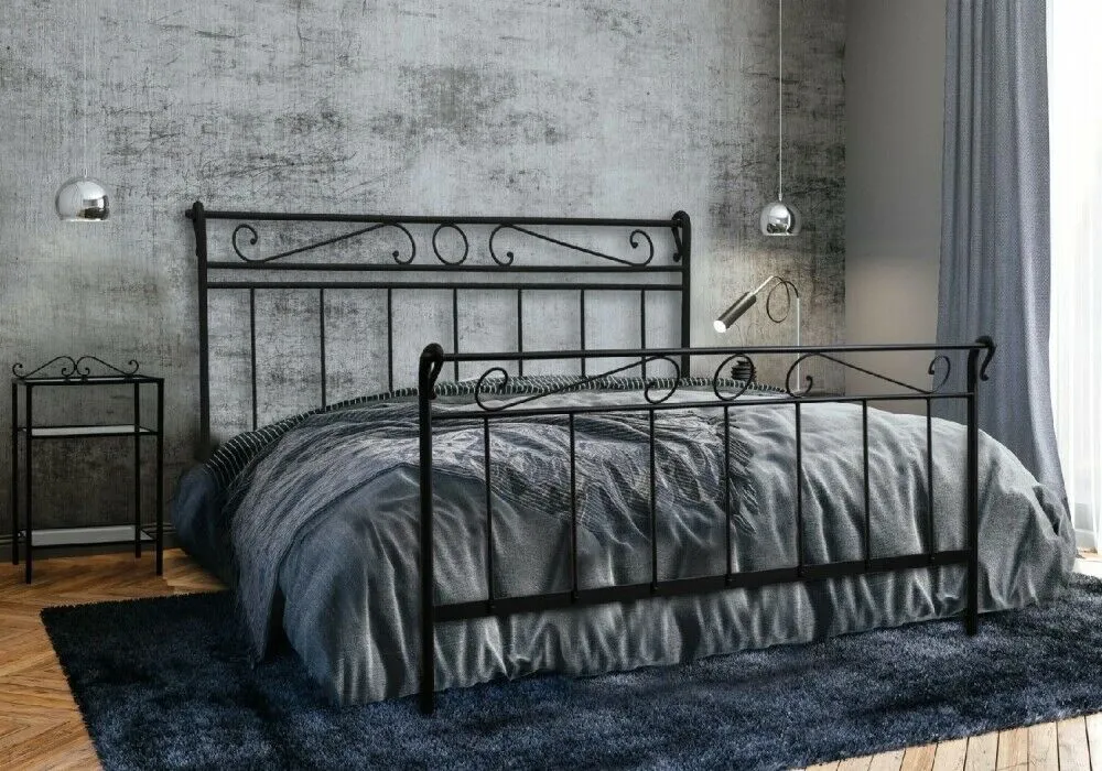 Letto FlorentiaBed LEONARDO - singolo, piazza e mezza o matrimoniale, in ferro nero grafite, pediera, rete e cuscini opzionali