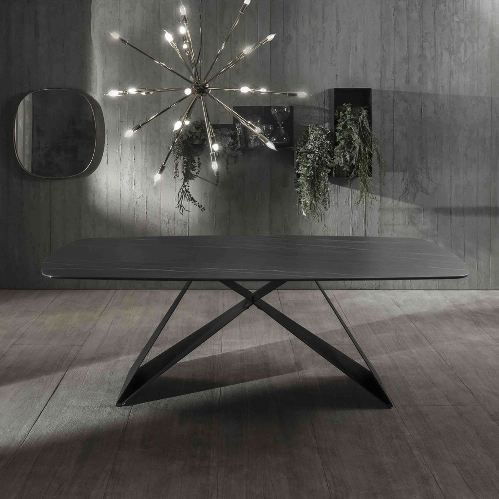 stones tables best-selling - THANOS - Fixed or extendable table, with painted metal legs, ceramic top on glass or marble