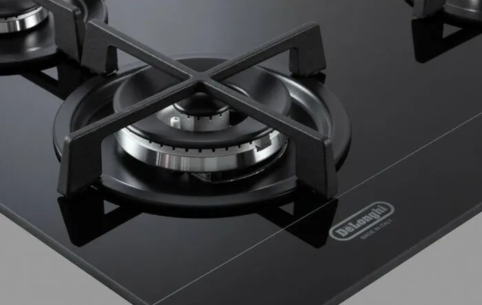 De Longhi NSL575NC Life gas hob - 75 cm, built-in 56 x 48, also flush-mounted, 5 burners, black glass ceramic with high thermal resistance, 5 gas burners including 1 double crown 3.8 kW. Immediate shipping - front burner