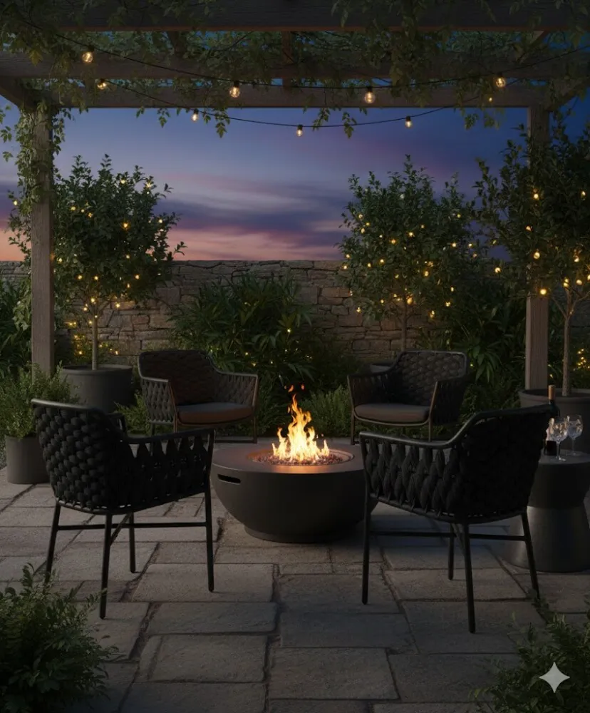 Grattoni PANAMA outdoor armchair, set with central fire pit