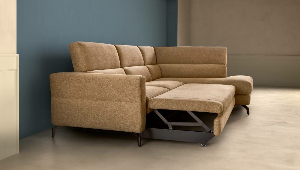 Samoa SPACE SPARK sofa with right peninsula L 280 cm and Runner system, BRIM black nickel feet