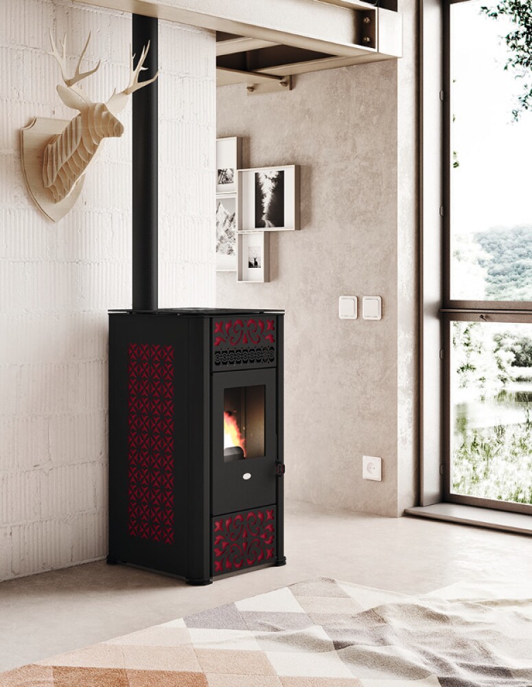 Eva Calòr LUCILLA - Stufa a pellet 8 kw - 200 m³ riscaldabili - rosso