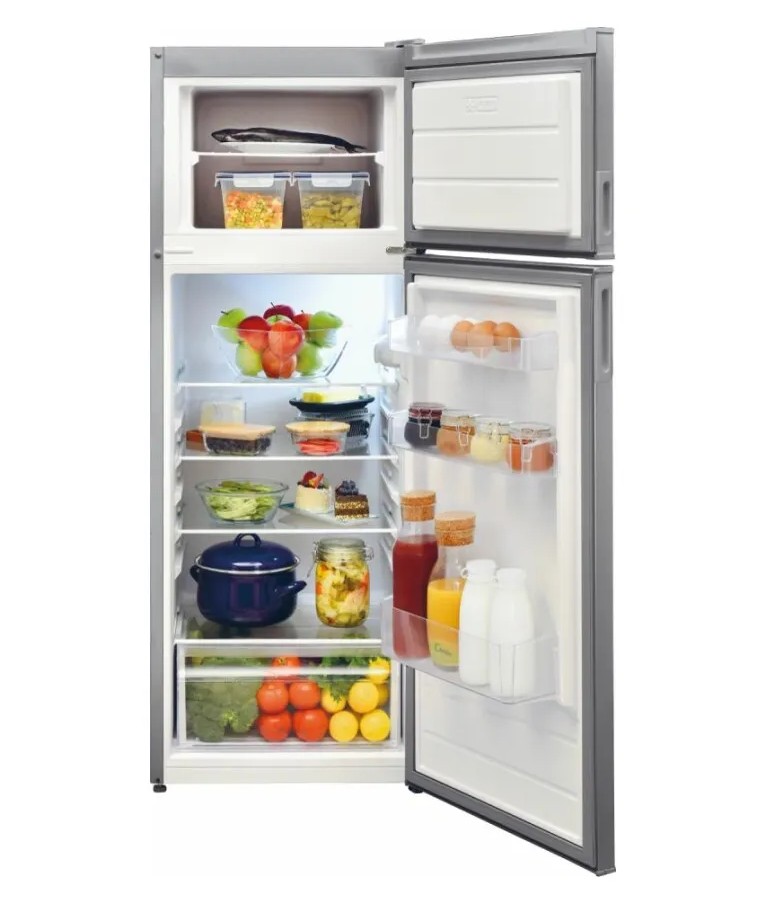 Candy CDV1S514FS freestanding fridge-freezer, 54 cm wide, 145 cm high, 213-litre capacity, stainless steel – IMMEDIATE SHIPPING