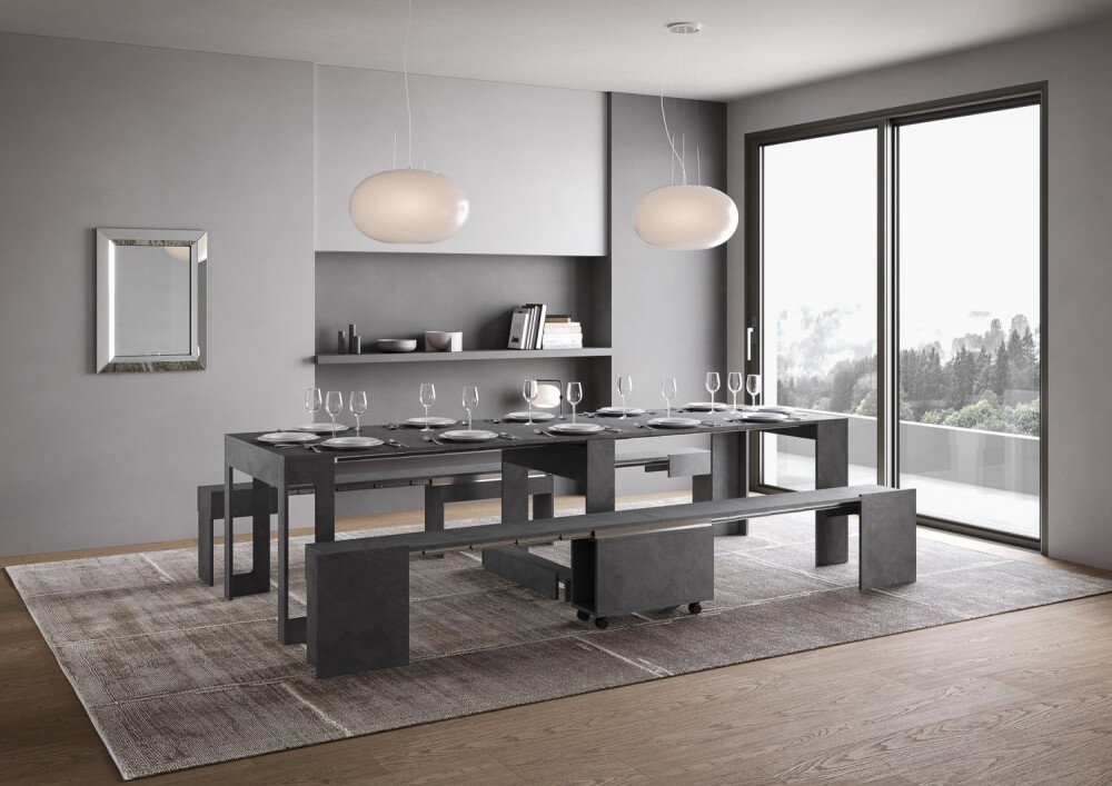 Console extendable EVOLVE Itamoby up to 302 cm, two integrated benches, extension compartment