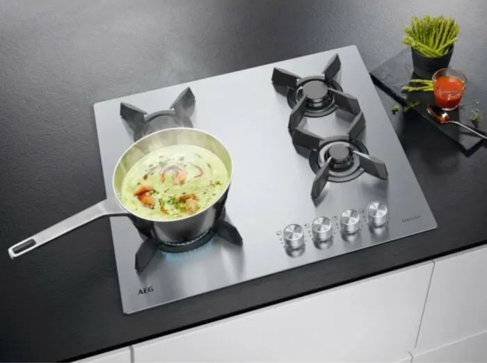Aeg HGB64423UZ Series 7000 Ultraflat gas hob - 60 cm, semi-flush built-in 56 x 49, maximum power 8600 W, cast iron grates, stainless steel finish, dishwasher-safe burners! Immediate shipping.