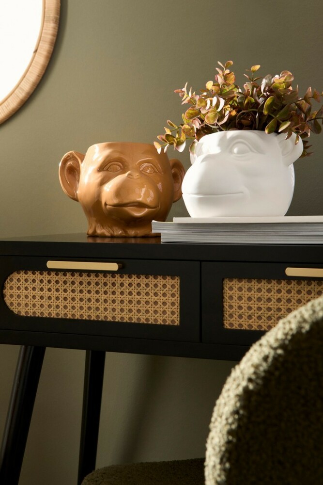 Josine Bizzotto Fixed console 110 x 40 cm in black wood and rattan