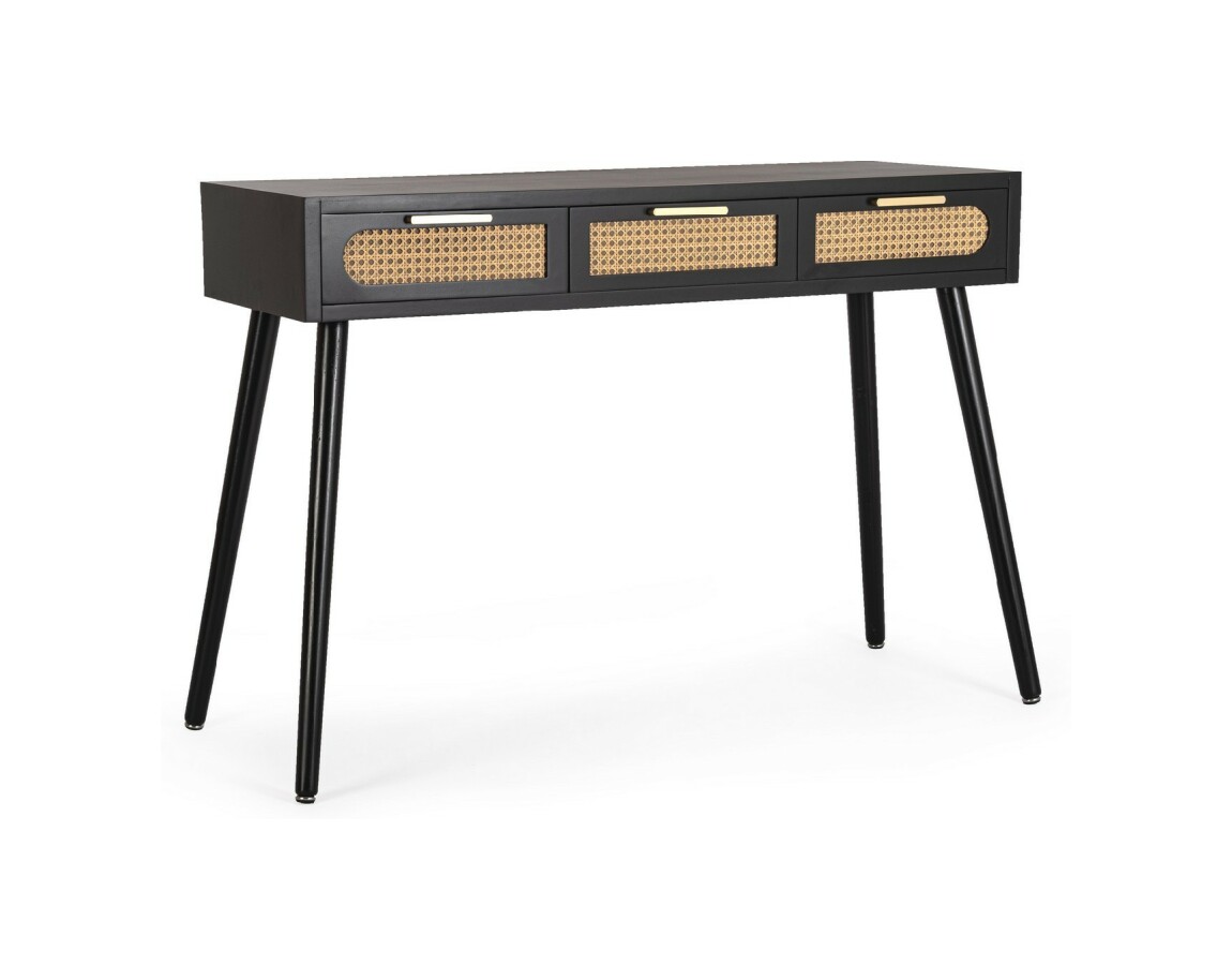 Tavolo consolle fissa Josine Bizzotto - 110 x 40 cm in legno nero e rattan
