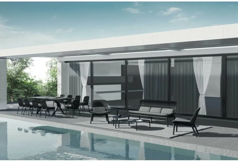 Grattoni garden furniture idea - Grattoni COMO SET outdoor lounge set - anthracite aluminium frame, seat covered in dark grey rope