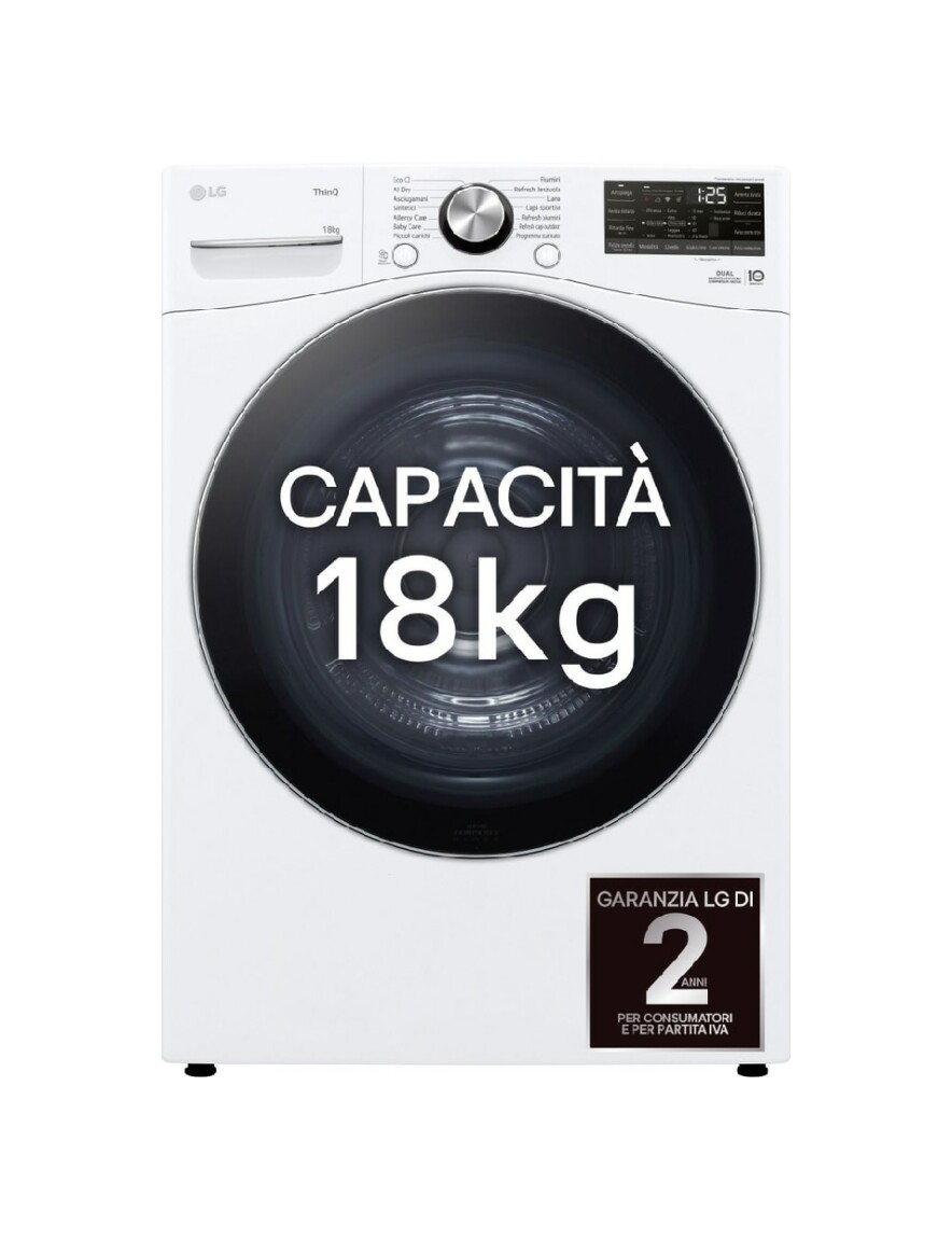 best dryers - Lg dryer RH18U8AVCW Serie U8, cm. 70, capacity 18 kg