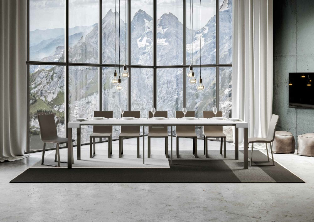 tavoli consolle allungabili - Everyday Itamoby, Consolle allungabile con struttura in metallo antracite e piano effetto legno, ambientata aperta