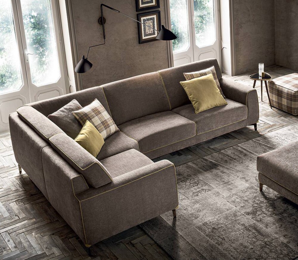 modern sofas, Felis NEWMAN sofa, fabric upholstery with contrasting corners and piping