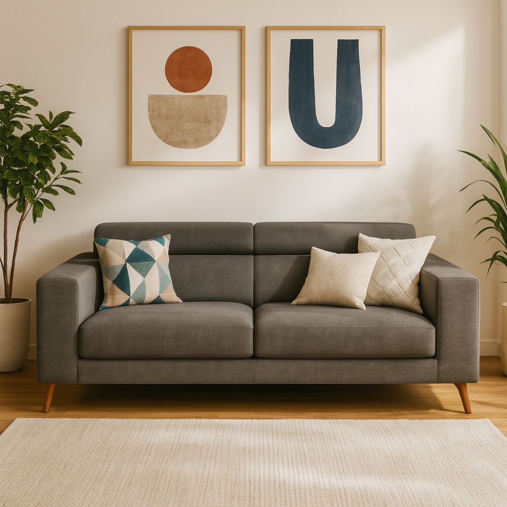 Felis Fred Evergreen 3-seater sofa bed with removable cover l 208 cm, Scarlet Tortora 403 covering with Bronze feet and adjustable headrest