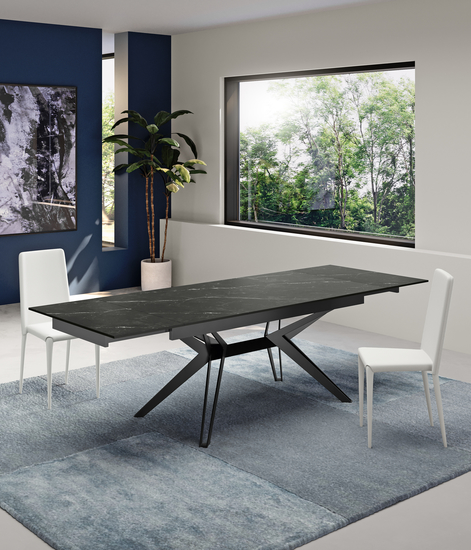 Stones MATCH - Tavolo allungabile con struttura in metallo verniciato e piano in ceramica